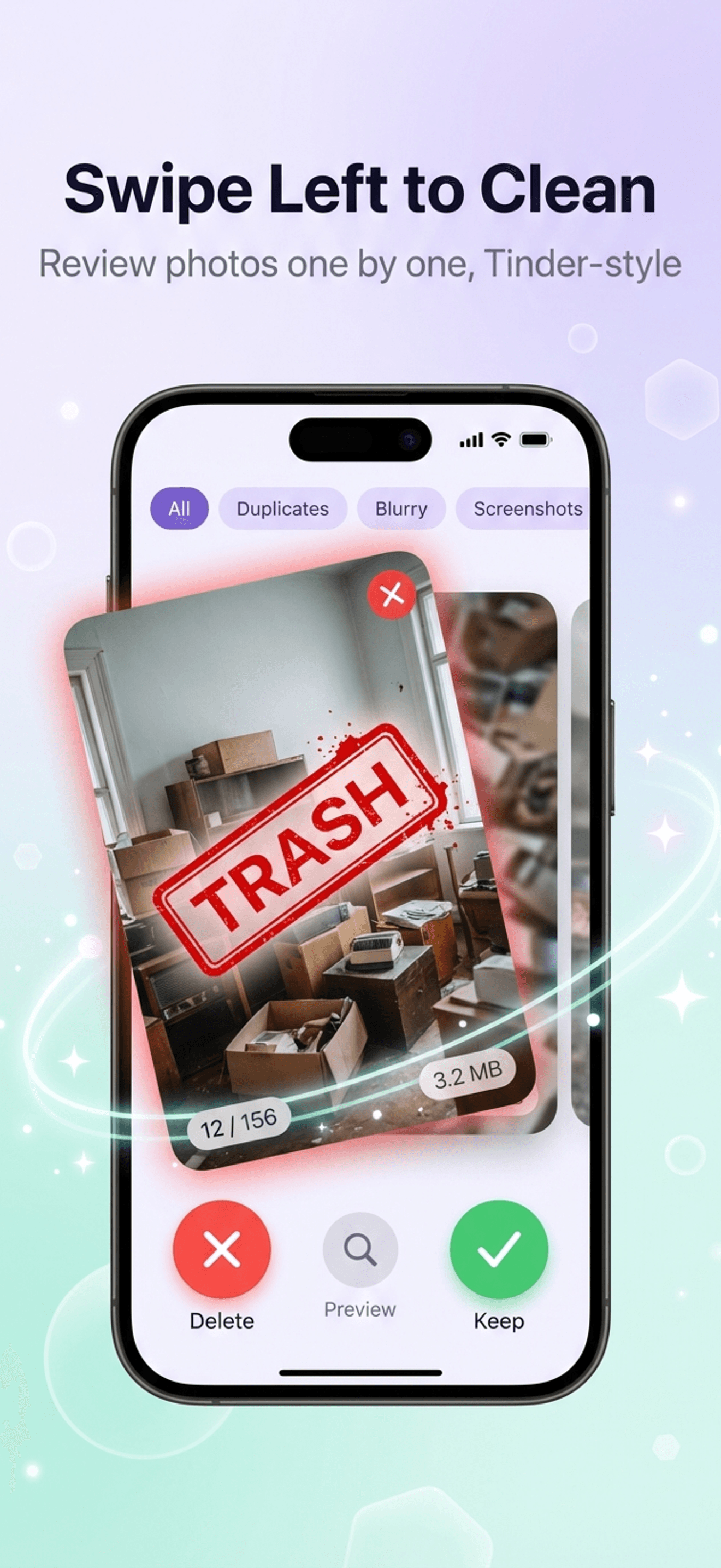 Swipe-to-clean interface for fast photo review