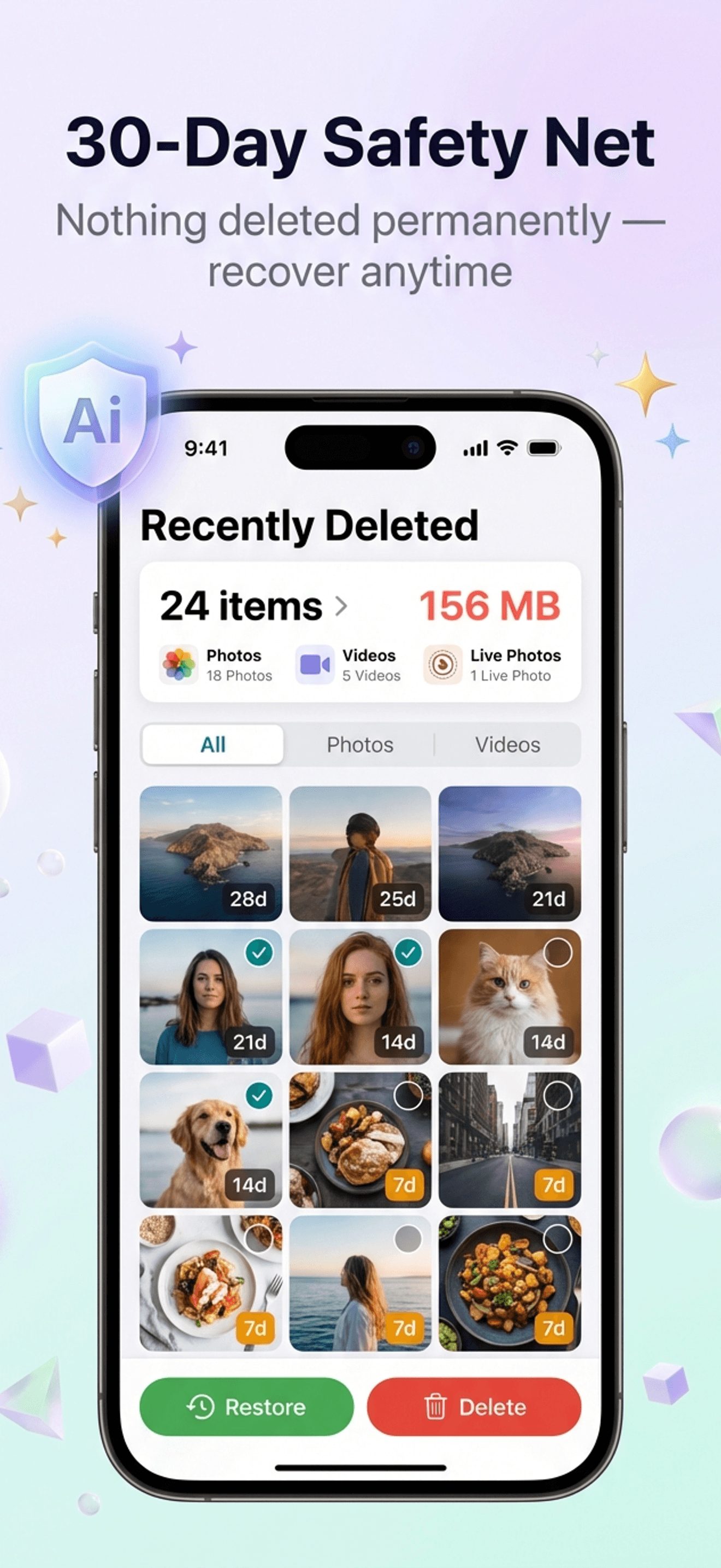 30-day recycle bin for safe photo recovery
